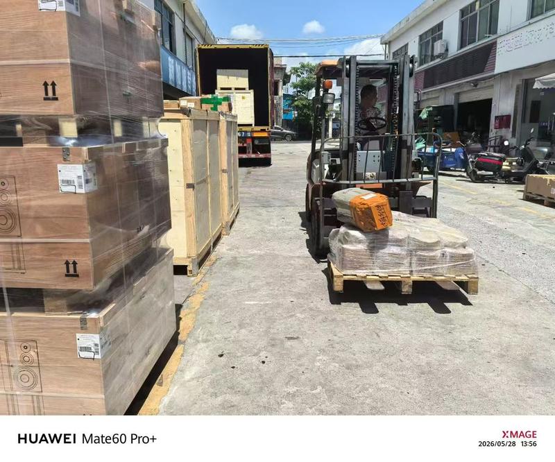 Forklift transporting goods at Chinese export warehouse